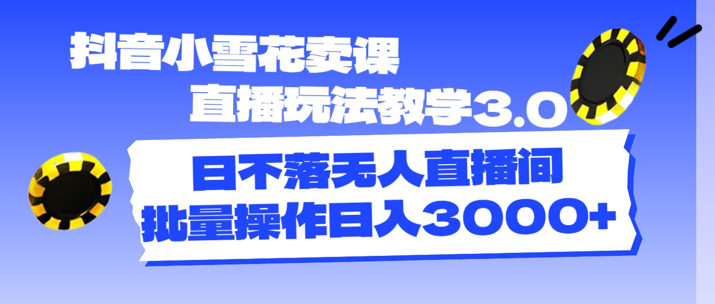 （11595期）抖音小雪花卖课直播玩法教学3.0，日不落无人直播间，批量操作日入3000+-柯南聊项目