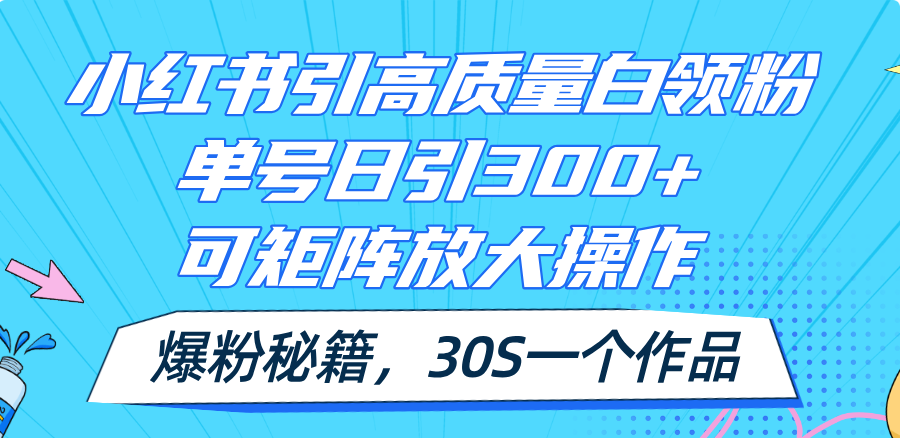 （11692期）小红书引高质量白领粉，单号日引300+，可放大操作，爆粉秘籍！30s一个作品-柯南聊项目