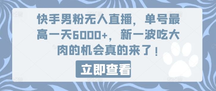 快手男粉无人直播，单号最高一天6000+，新一波吃大肉的机会真的来了-柯南聊项目