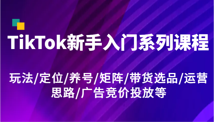 TikTok新手入门系列课程，玩法/定位/养号/矩阵/带货选品/运营思路/广告竞价投放等-柯南聊项目