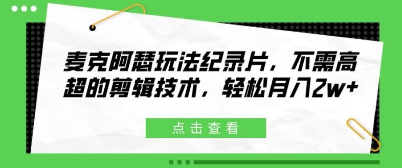 麦克阿瑟玩法纪录片，不需高超的剪辑技术，轻松月入2w+【揭秘】-柯南聊项目