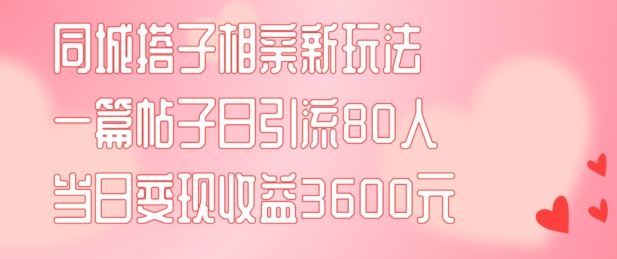 同城搭子相亲新玩法一篇帖子引流80人当日变现3600元(项目教程+实操教程)【揭秘】-柯南聊项目