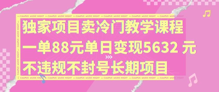 独家项目卖冷门教学课程一单88元单日变现5632元违规不封号长期项目【揭秘】-柯南聊项目