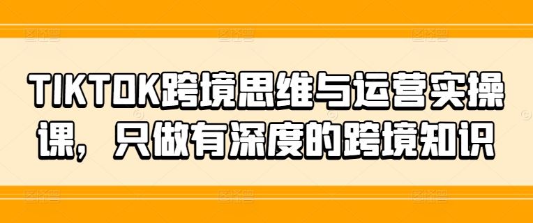 TIKTOK跨境思维与运营实操课，只做有深度的跨境知识-柯南聊项目