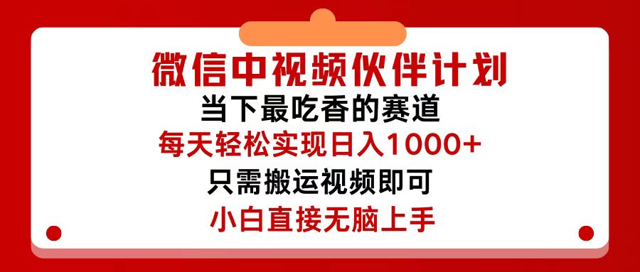 （12017期）微信中视频伙伴计划，仅靠搬运就能轻松实现日入500+，关键操作还简单，…-柯南聊项目
