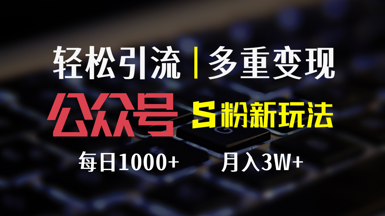 （12073期）公众号S粉新玩法，简单操作、多重变现，每日收益1000+-柯南聊项目