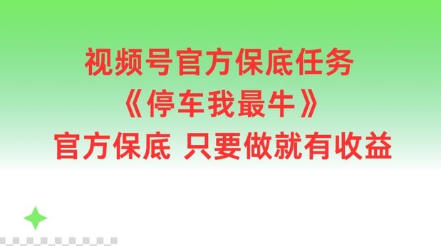 视频号官方保底任务，停车我最牛，官方保底只要做就有收益【揭秘】-柯南聊项目