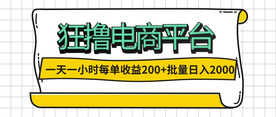 （12463期）一天一小时 狂撸电商平台 每单收益200+ 批量日入2000+-柯南聊项目