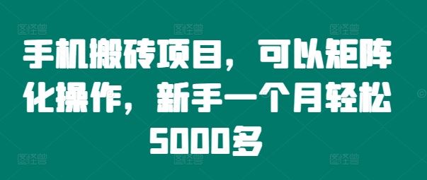 手机搬砖项目，可以矩阵化操作，新手一个月轻松5000多-柯南聊项目