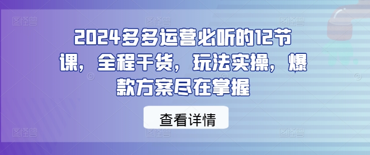 2024多多运营必听的12节课，全程干货，玩法实操，爆款方案尽在掌握-柯南聊项目