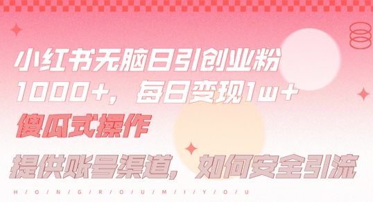 小红书无脑每日引流创业粉500+，小白每天只花半小时，躺赚长尾收益【揭秘】-柯南聊项目