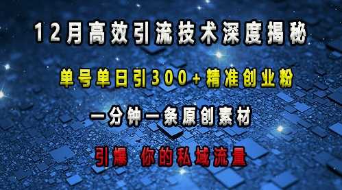 最新高效引流技术深度揭秘 ，单号单日引300+精准创业粉，一分钟一条原创素材，引爆你的私域流量-柯南聊项目
