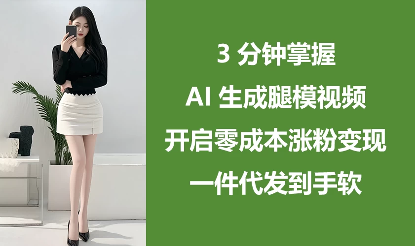 3分钟掌握AI生成腿模视频，开启0成本涨粉变现，一件代发到手软-柯南聊项目