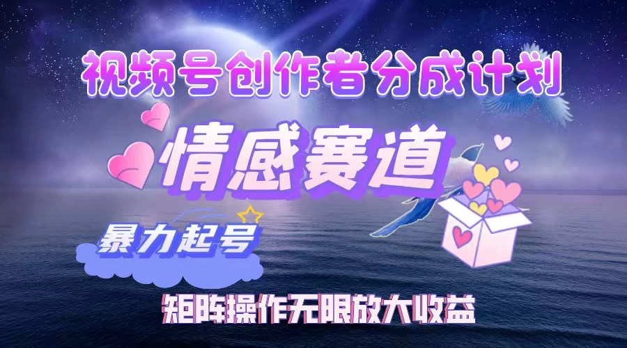 视频号创作者分成计划之情感赛道，暴力起号，实现月睡后收入3w+矩阵操作无限放大收益-柯南聊项目