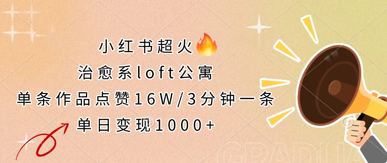 小红书超火的治愈系loft公寓，单条作品点赞16W，3分钟一条，单日变现1000+-柯南聊项目