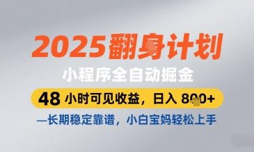 2025小程序全自动掘金，48 小时可见收益，日入8张，长期稳定靠谱，小白宝妈轻松上手【揭秘】-柯南聊项目