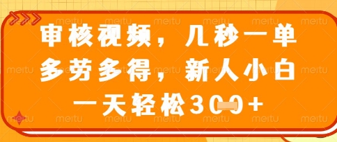 视频审核员，几秒一单，不限时间，不限地点，多做多得，新人小白一天轻松几张+【揭秘】-柯南聊项目