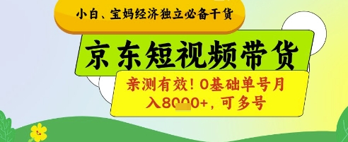 小白宝妈经济独立必备干货，京东短视频带货，亲测有效!0基础单号月入8k+，可多号【揭秘】-柯南聊项目