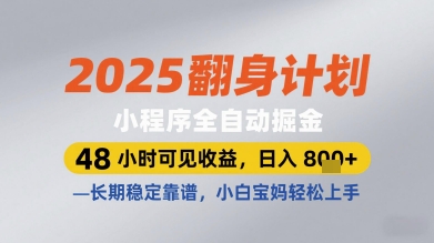 2025翻身计划小程序全自动掘金，48小时可见收益，日入多张+，长期稳定靠谱，小白宝妈轻松上手【揭秘】-柯南聊项目