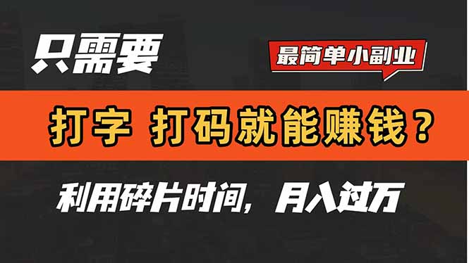 只需要打字，打码，就能赚钱？简单的赚钱小副业，利用碎片时间，月入过万-柯南聊项目
