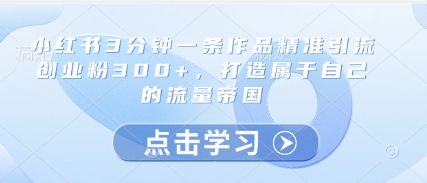 小红书3分钟一条作品精准引流创业粉300+，打造属于自己的流量帝国-柯南聊项目