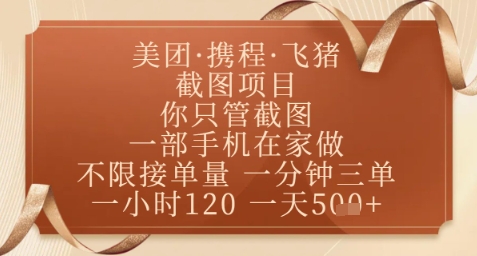 飞猪美团截图项目，你只管截图，一部手机在家做，正规平台无套路，一天5张+【揭秘】-柯南聊项目