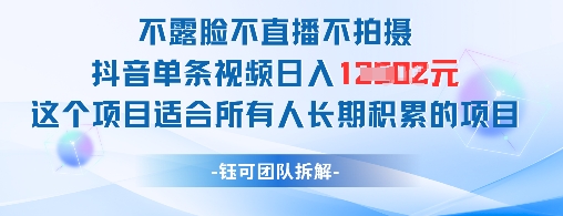 不露脸不直播不拍摄抖音单条视频日入1k+这个项目适合所有人长期积累的项目-柯南聊项目