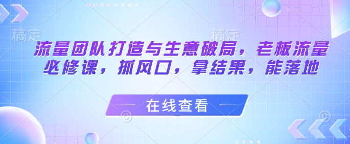 流量团队打造与生意破局，老板流量必修课，抓风口，拿结果，能落地-柯南聊项目