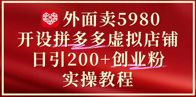 外面卖5980开设拼多多虚拟店铺：单日引流200+创业付费粉实战教程-柯南聊项目