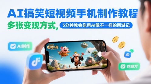 AI搞笑短视频手机制作教程，多张变现方式，5分钟教会你用AI做不一样的西游记-柯南聊项目