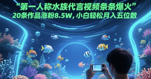 第一人称水族代言视频条条爆火，20条作品涨粉8.5W，小白轻松月入五位数-柯南聊项目