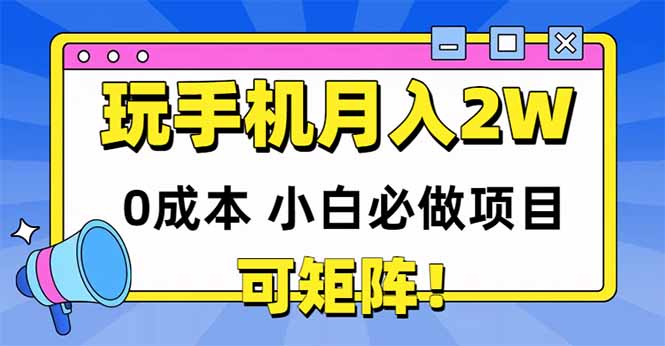 玩玩手机月入20000+，0成本小白必做项目，可矩阵-柯南聊项目
