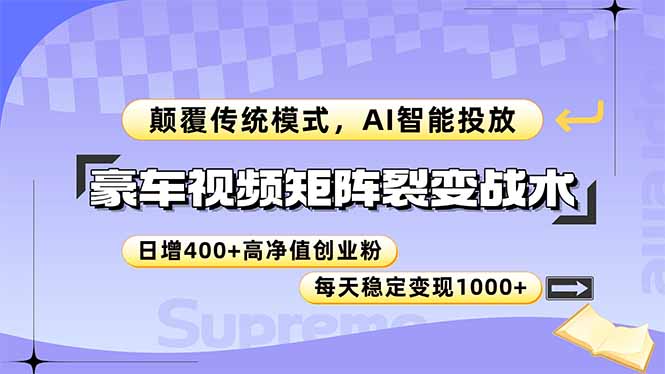豪车视频矩阵裂变战术，颠覆传统模式，AI智能投放，日增400+高净值创业…-柯南聊项目