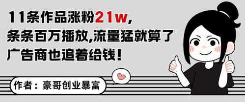 11条作品涨粉21W，条条百W播放，流量猛就算了，广告商也追着给钱-柯南聊项目