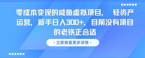 零成本变现的咸鱼虚拟项目， 轻资产运营，新手日入3张+，目前没有项目的老铁正合适-柯南聊项目