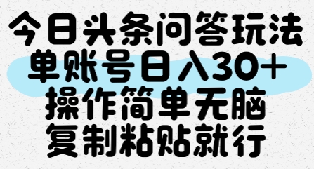今日头条问答玩法，单账号日入30+，操作简单无脑复制粘贴就行-柯南聊项目