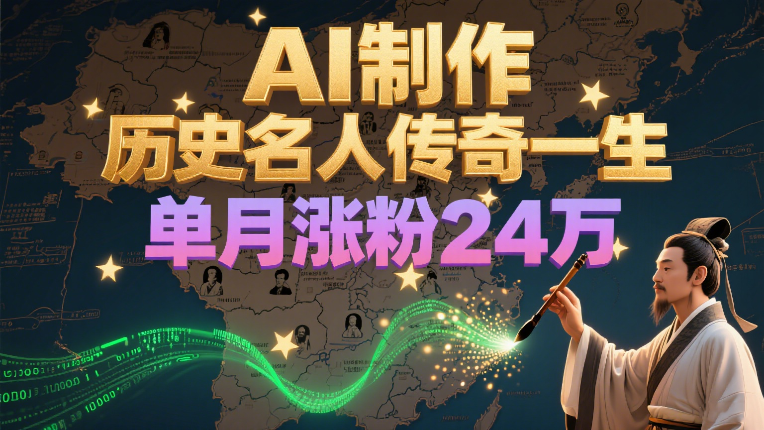 暴力起号！用AI制作历史名人传奇一生，单月涨粉24万，涨粉+变现赛道黑马来了-柯南聊项目
