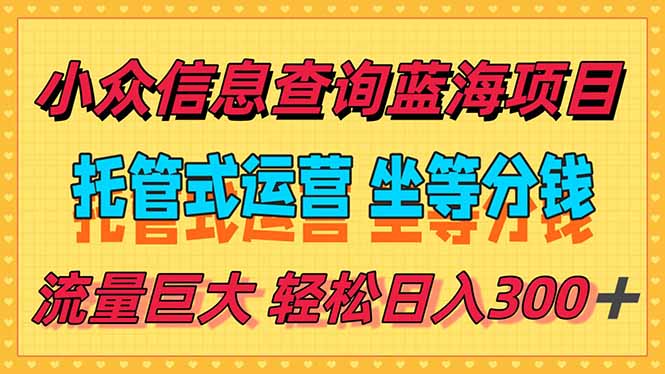 稳定日入300＋，小众信息查询蓝海项目，全程懒人式托管，解放你的时间-柯南聊项目