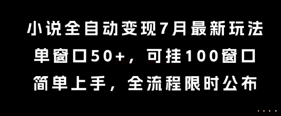 小说全自动变现7月玩法，单窗口50+，可挂100窗口，简单上手，全流程限时公布【揭秘】-柯南聊项目