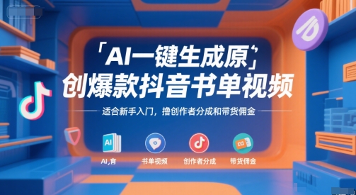AI一键生成原创爆款抖音书单视频，适合新手入门，撸创作者分成和带货佣金【揭秘】-柯南聊项目