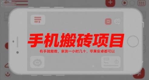 手机搬砖项目，有手就能做，亲测一小时几十，苹果安卓都可以-柯南聊项目