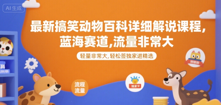 最新搞笑动物百科详细解说课程，蓝海赛道，流量非常大，轻松签独家进精选-柯南聊项目