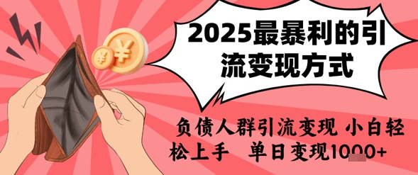 2025年最暴利的引流变现方式，负债人群引流变现，小白轻松上手，日入1k-柯南聊项目