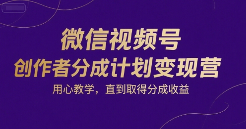 微信视频号创作者分成计划变现营，用心教学，直到取得分成收益-柯南聊项目