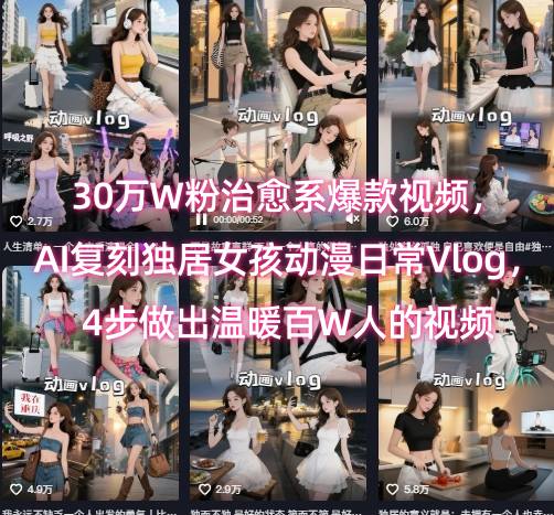 30万W粉治愈系爆款视频，AI复刻独居女孩动漫日常Vlog，4步做出温暖百W人的视频-柯南聊项目