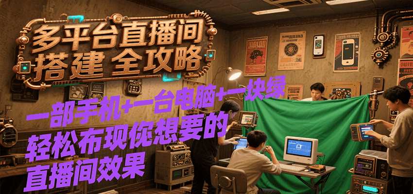多平台直播间搭建全攻略，一部手机+一台电脑+一块绿布轻松实现你想要的直播间效果-柯南聊项目