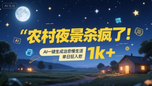 农村夜景杀疯了！AI一键生成治愈系慢生活，单日狂入1k+-柯南聊项目