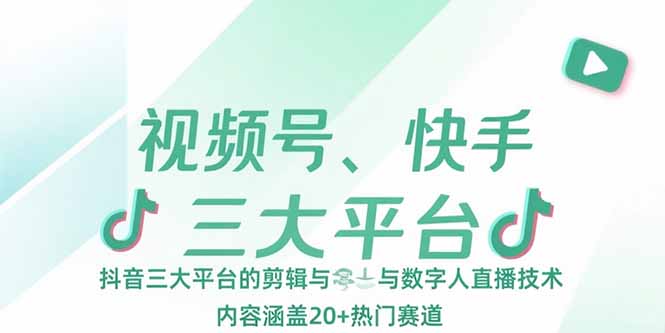 视频号、快手、抖音三大平台的剪辑与数字人直播技术，内容涵盖20+热门赛道-柯南聊项目