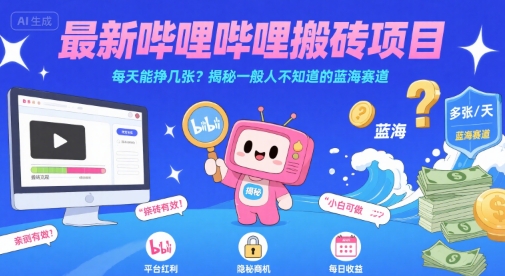 最新哔哩哔哩上B站搬砖项目，每天能挣几张？揭秘一般人不知道的蓝海赛道-柯南聊项目