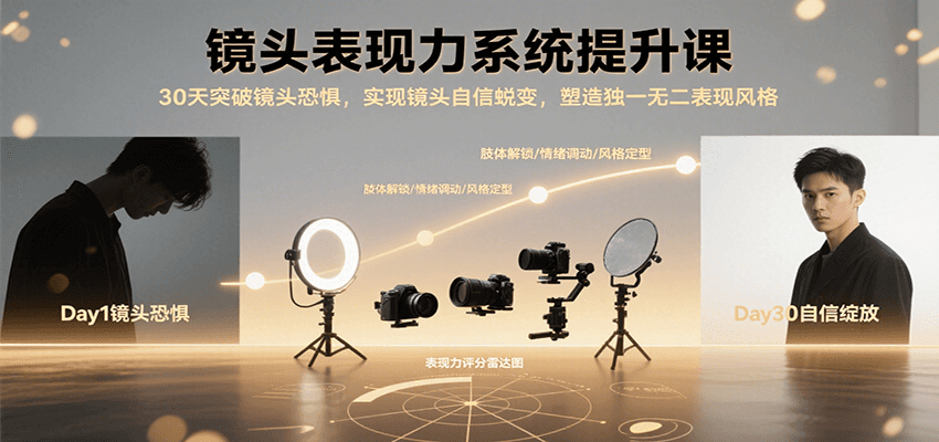 镜头表现力系统提升课，30天突破镜头恐惧实现自信蜕变，塑造独一无二表现风格-柯南聊项目